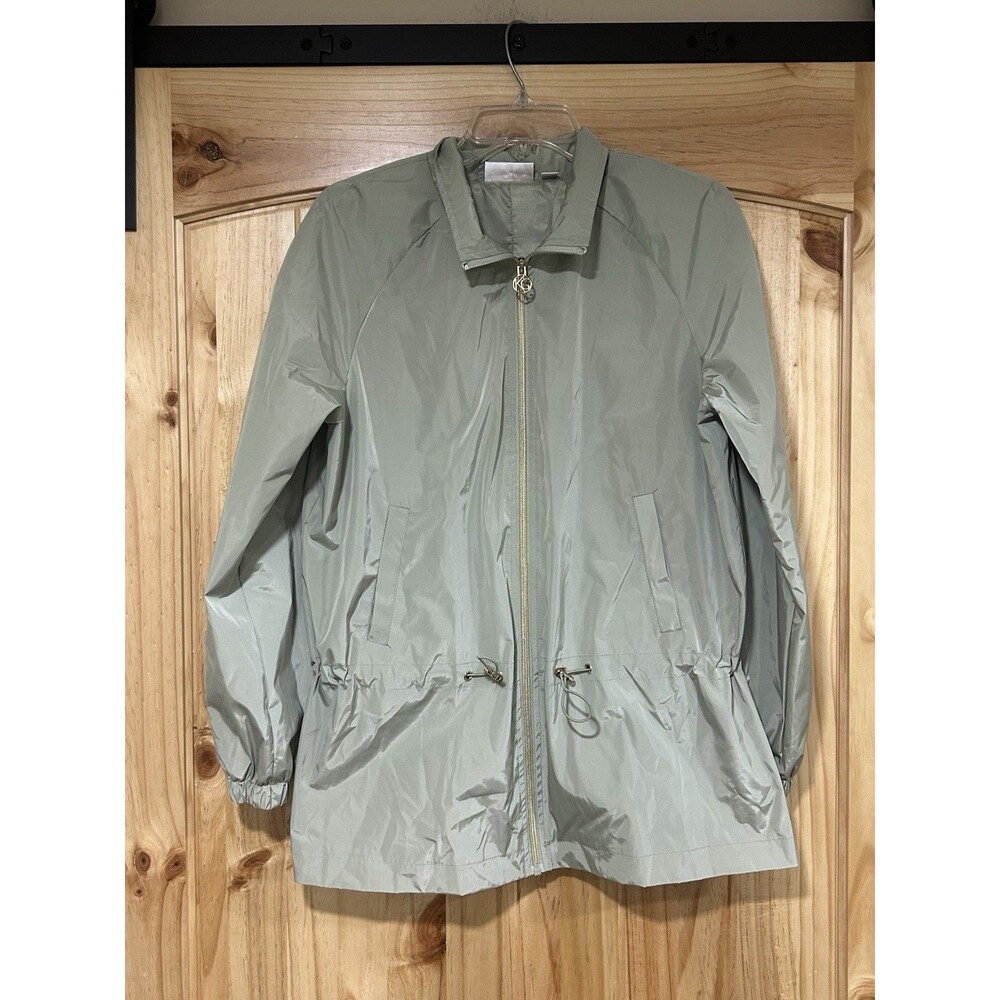 Belle By Kim Gravel Raindrop Rebel Jacket Sage Green Cinch Waist Pockets S